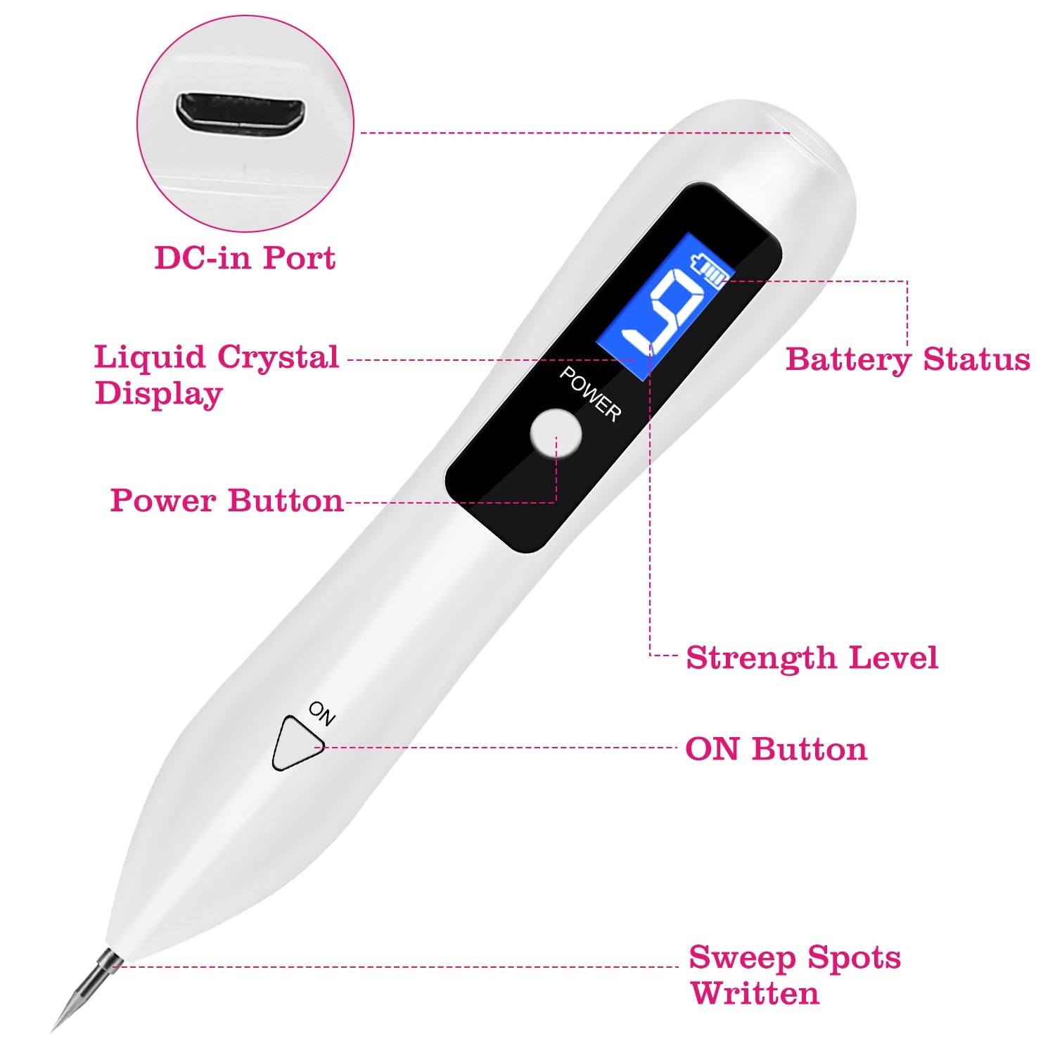 2 PCS Skin Tag Repair Kit Portable Beauty Equipment Multi-Level with Home Usage USB Charging LCD Level Adjustable 12 Replaceable Needles 266924-41