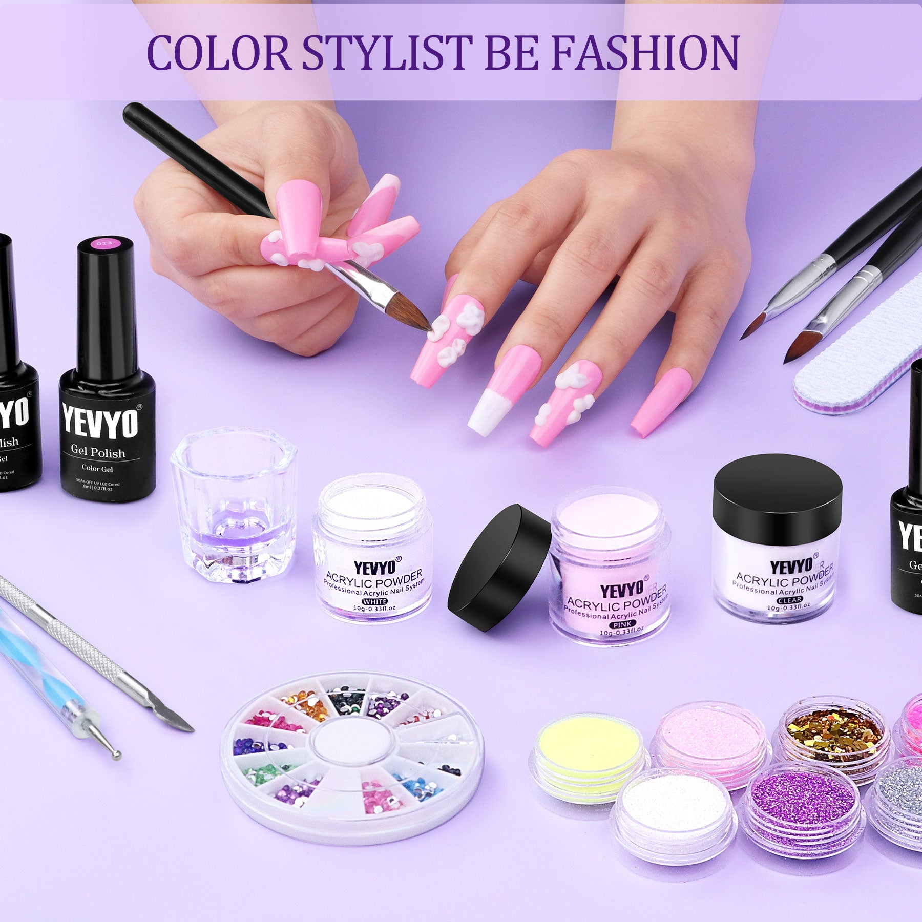 Acrylic Nail Kit with UV Light, 4 Colors Gel Polish Kit with 24 Glitter Colors Acrylic Powder Monomer Liquid 266924-41