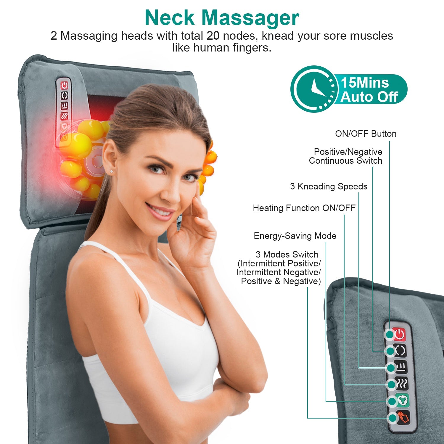 Full Body Massage Mat with Neck Kneading Massager - 10 Targeted Points + 3-Level Lumbar Heating, 9 Vibration Modes/9 Speeds, 20-Node Neck Massage (Heating + 3 Modes), 10-30min Smart Timer, Anti-Slip B 266924-41