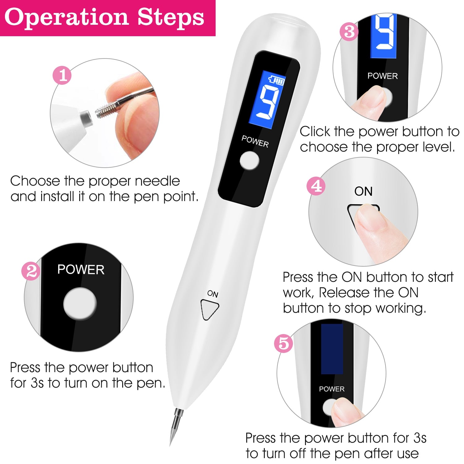 2 PCS Skin Tag Repair Kit Portable Beauty Equipment Multi-Level with Home Usage USB Charging LCD Level Adjustable 12 Replaceable Needles 266924-41