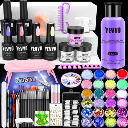 Acrylic Nail Kit with UV Light, 4 Colors Gel Polish Kit with 24 Glitter Colors Acrylic Powder Monomer Liquid 266924-41
