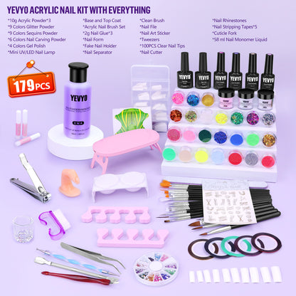 Acrylic Nail Kit with UV Light, 4 Colors Gel Polish Kit with 24 Glitter Colors Acrylic Powder Monomer Liquid 266924-41