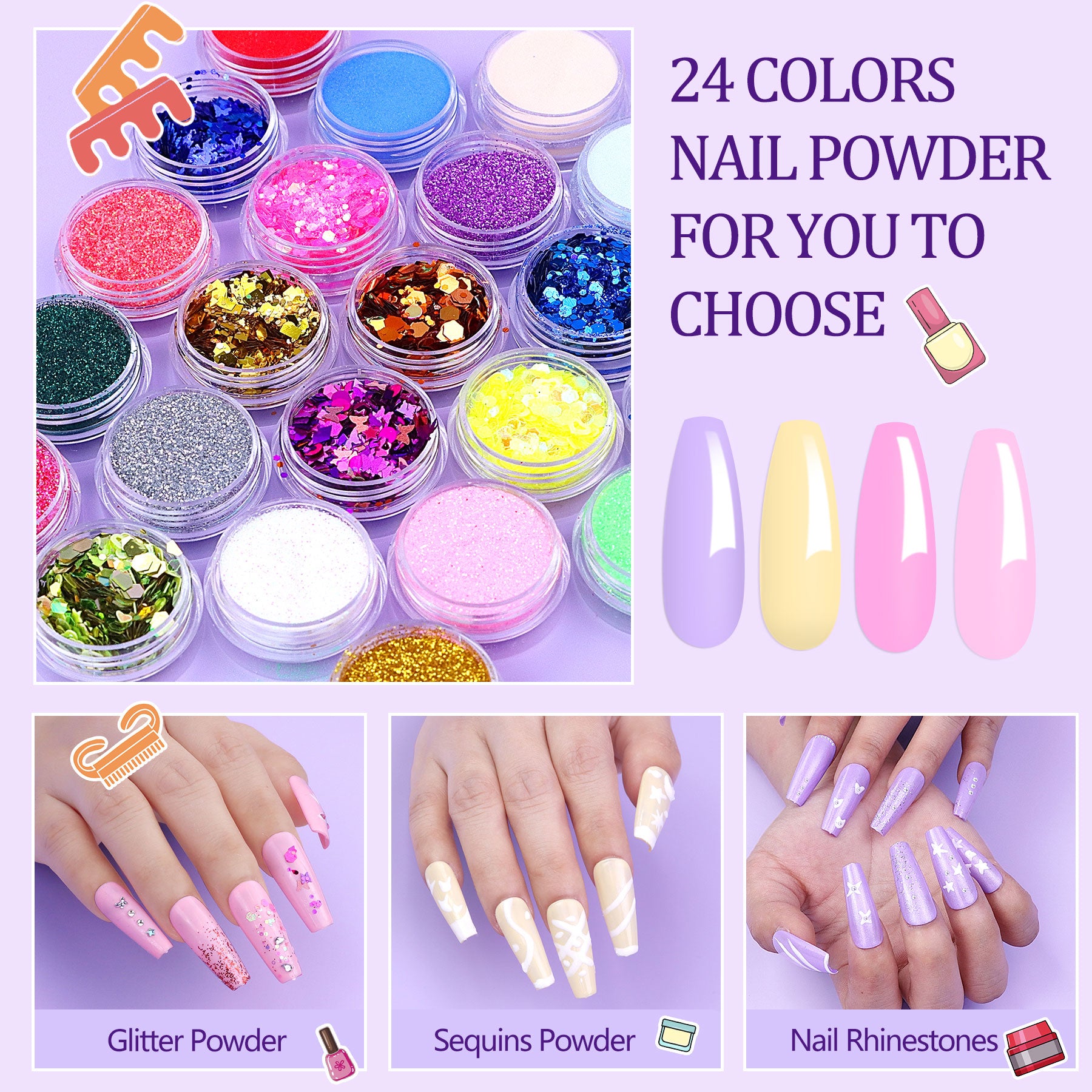 Acrylic Nail Kit with UV Light, 4 Colors Gel Polish Kit with 24 Glitter Colors Acrylic Powder Monomer Liquid 266924-41