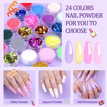 Acrylic Nail Kit with UV Light, 4 Colors Gel Polish Kit with 24 Glitter Colors Acrylic Powder Monomer Liquid 266924-41