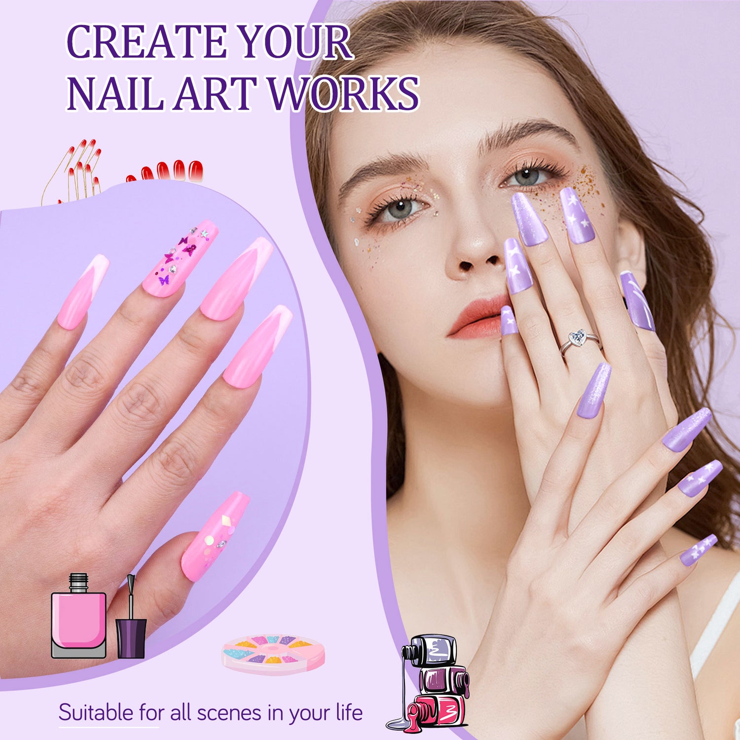 Acrylic Nail Kit with UV Light, 4 Colors Gel Polish Kit with 24 Glitter Colors Acrylic Powder Monomer Liquid 266924-41