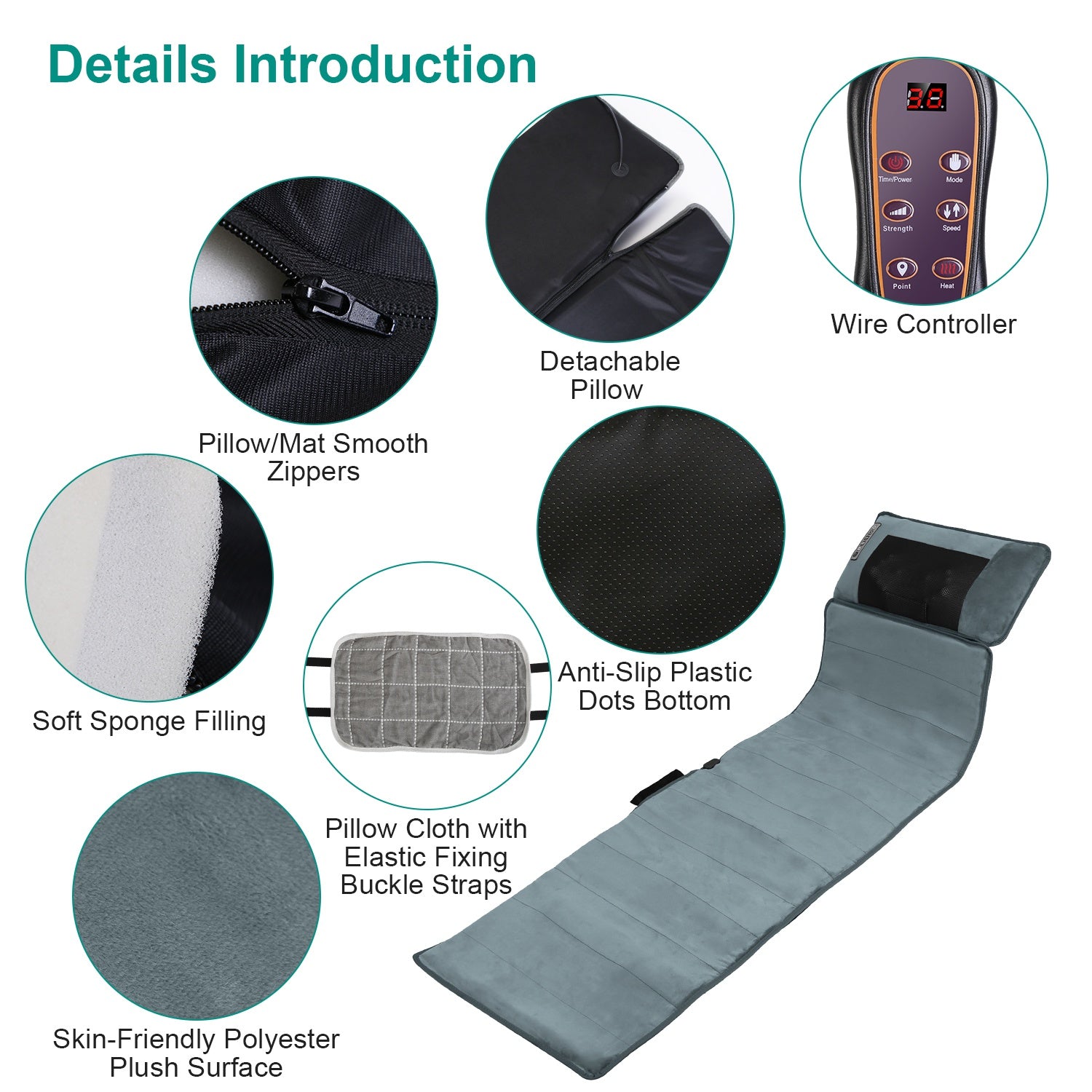 Full Body Massage Mat with Neck Kneading Massager - 10 Targeted Points + 3-Level Lumbar Heating, 9 Vibration Modes/9 Speeds, 20-Node Neck Massage (Heating + 3 Modes), 10-30min Smart Timer, Anti-Slip B 266924-41