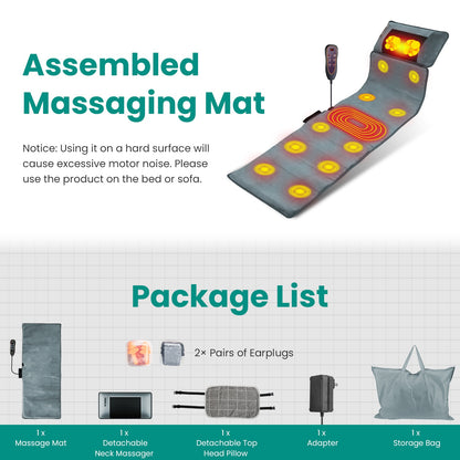 Full Body Massage Mat with Neck Kneading Massager - 10 Targeted Points + 3-Level Lumbar Heating, 9 Vibration Modes/9 Speeds, 20-Node Neck Massage (Heating + 3 Modes), 10-30min Smart Timer, Anti-Slip B 266924-41